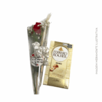 Rosa Vermelha com Ferrero Rocher Branco