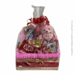 Cesta de Chocolate com Pelúcia - Tamanho M - Embalagem Rosa