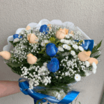 Buquê de 12 rosas - Champanhe e Azul