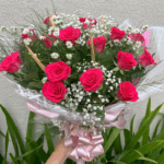Buquê de 12 rosas pinks